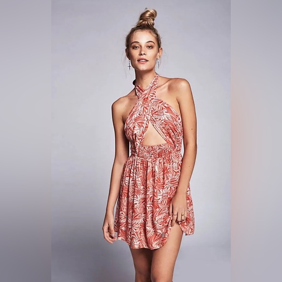 Free People Women’s Libby Convertible Mini Halter Dress Red Floral XS Beach Boho - Picture 7 of 8